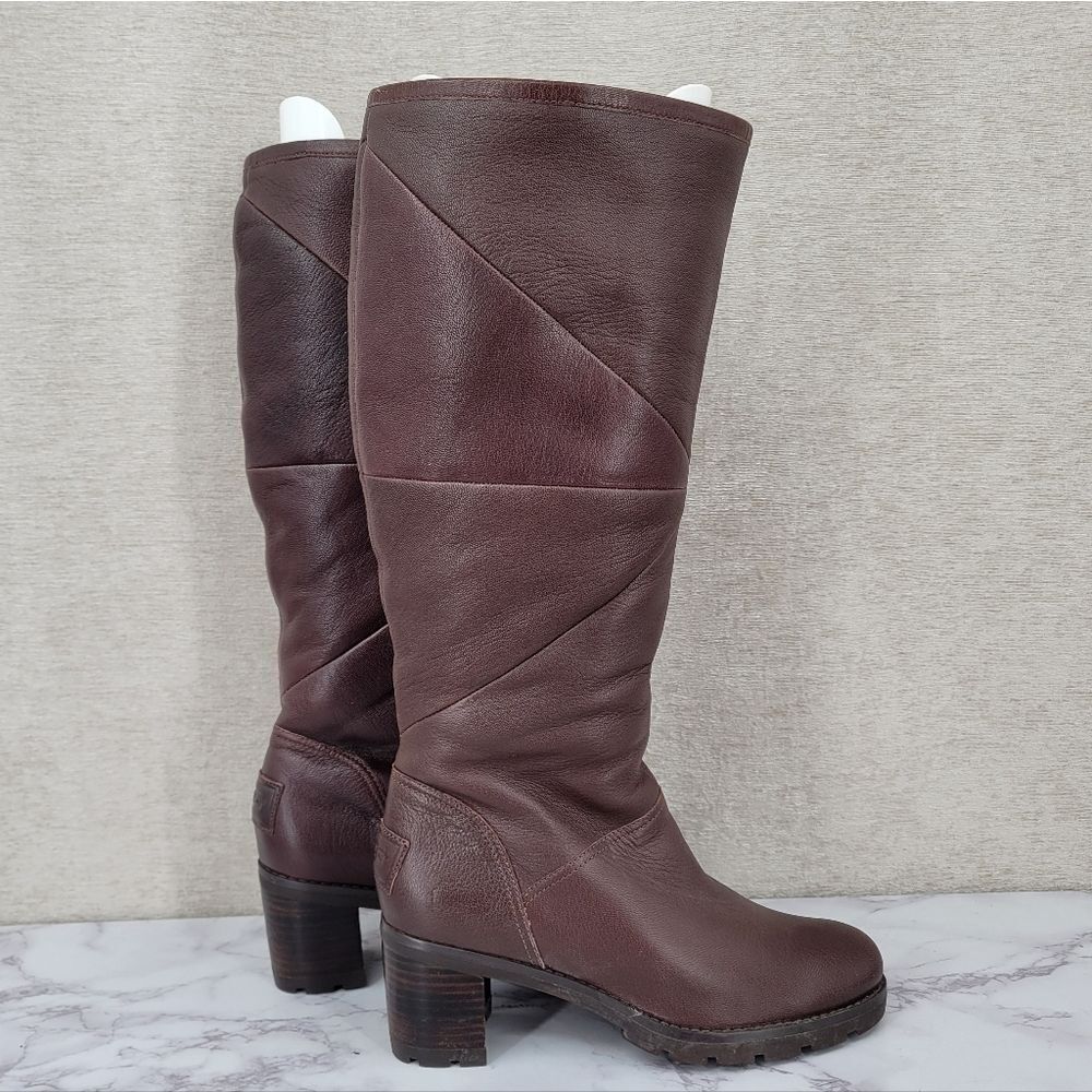 UGG Avery Stout Boots Brown Leather Heeled Lug Sole Boots
